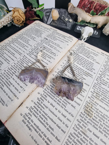 Amethyst and bone earrings