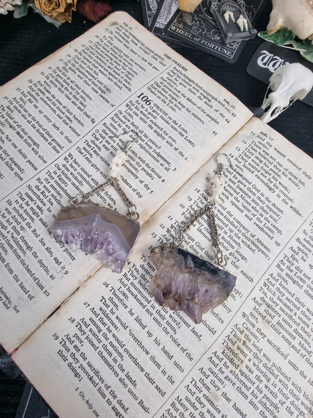 Amethyst and bone earrings