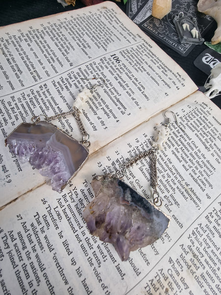 Amethyst and bone earrings