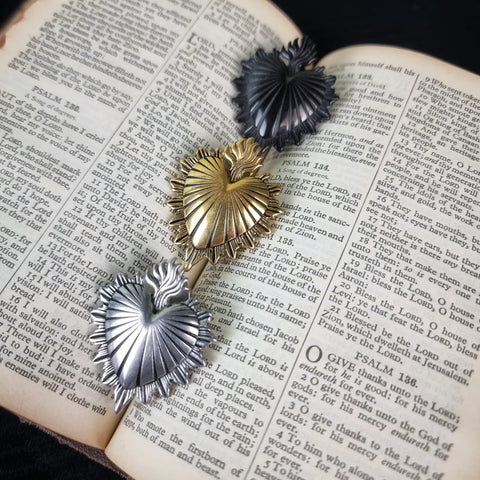Silver sacred heart ear weights