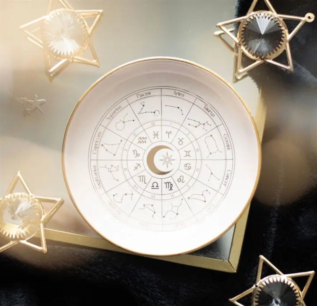 Astrology wheel trinket dish white